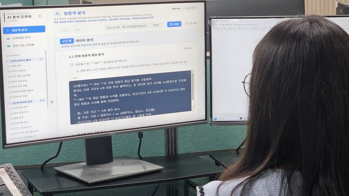 [전남광주=뉴시스] 전남광주통합특별시가 자체 개발한 'AI 분석 도우미' 활용 모습. 일선 현장 공무원이 직접 데이터를 분석하고 정책을 수립할 수 있도록 돕는 프로그램이다. (사진=전남광주시 제공) 2026.08.23. photo@newsis.com *재판매 및 DB 금지