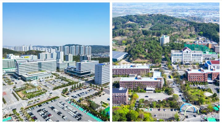 [논산=뉴시스] 왼쪽부터 대전 메디컬캠퍼스와 논산 글로컬캠퍼스 전경. (사진=건양대 제공) 2026.08.25. photo@newsis.com *재판매 및 DB 금지