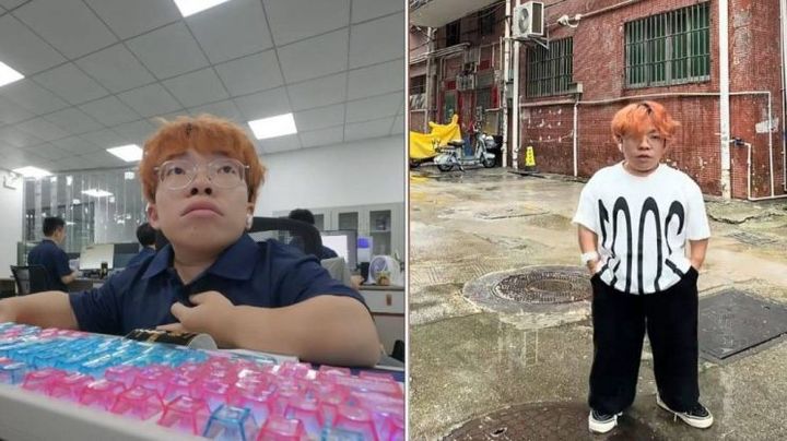 [서울=뉴시스]유전적인 영향으로 키가 1.08m에서 멈춘 중국의 한 남성이 노력 끝에 취업에 성공했다.(사진=츠츠베이신 SNS 캡처)2026.08.26.