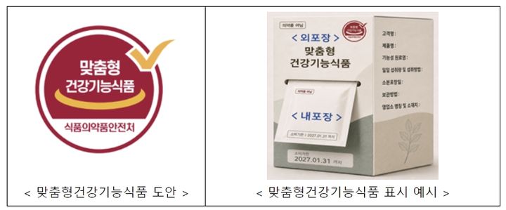 [서울=뉴시스] 식품의약품안전처는 맞춤형건강기능식품을 소비자가 쉽게 인식할 수 있도록 전용 도안을 신설하고, 제품의 용기·포장(외포장)과 내포장에 ‘의약품이 아닙니다’ 문구와 내포장까지 소비기한을 표시하도록 할 예정이다. (사진=식약처 제공) 2026.08.26. photo@newsis.com *재판매 및 DB 금지