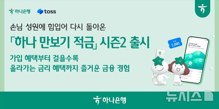 [서울=뉴시스]하나은행은 토스와 손잡고 최고 연 4.5%의 금리를 제공하는 '하나 만보기 적금 시즌2'를 출시했다고 27일 밝혔다. (사진=하나은행 제공). 2026.08.27. photo@newsis.com 