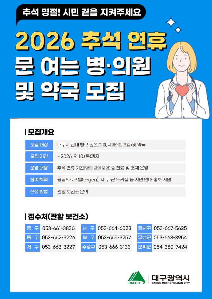 [대구=뉴시스]대구시 '명절 비상진료 지원 사업' 안내문(사진=대구시 제공) 2026.08.28 photo@newsis.com *재판매 및 DB 금지