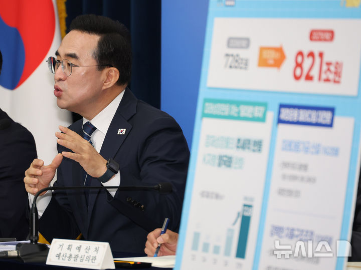 [세종=뉴시스] 배훈식 기자 = 박홍근 기획예산처 장관이 지난달 28일 오전 세종시 정부세종청사에서 열린 2027년도 예산안 상세 브리핑에서 취재진의 질문에 답하고 있다. 2026.09.01. dahora83@newsis.com