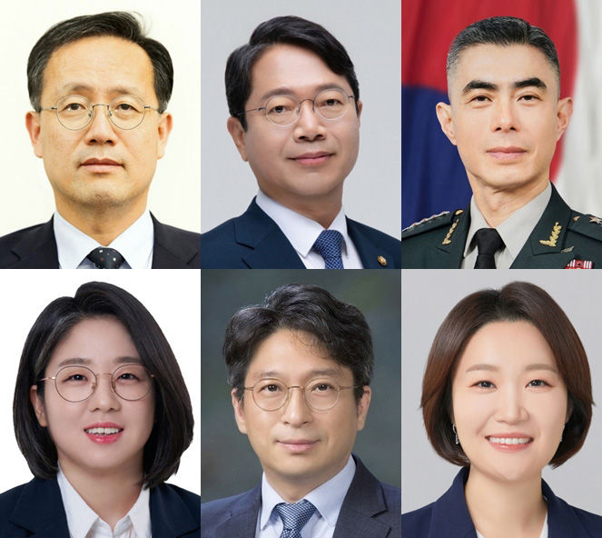 [서울=뉴시스] 김진아 기자= 이재명 대통령은 30일 경제부총리 겸 재정경제부 장관 후보자에 이형일 재정경제부 제1차관을 지명하는 등 6개 부처 개각을 단행했다. 윗줄 왼쪽부터 경제부총리 겸 재정경제부 장관 후보자 이형일 재정경제부 제1차관, 법무부 장관 후보자 김승원 더불어민주당 의원, 국방부 장관 후보자 강신철 전 한미연합사령부 부사령관, 아랫줄 왼쪽부터 성평등가족부 장관 후보자 용혜인 기본소득당 의원, 국토교통부 장관 후보자 홍지선 국토교통부 2차관, 중소벤처기업부 장관 후보자 이소영 더불어민주당 의원. (사진=청와대 제공) 2026.08.30. photo@newsis.com *재판매 및 DB 금지