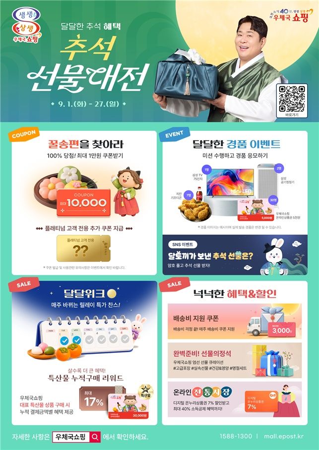 [서울=뉴시스]과학기술정보통신부 우정사업본부가 다음달 27일까지 명절 기간 큰 폭의 할인 혜택을 제공하는 ‘2026년 우체국쇼핑 추석 선물대전’을 운영한다. (사진=우정사업본부 제공) *재판매 및 DB 금지
