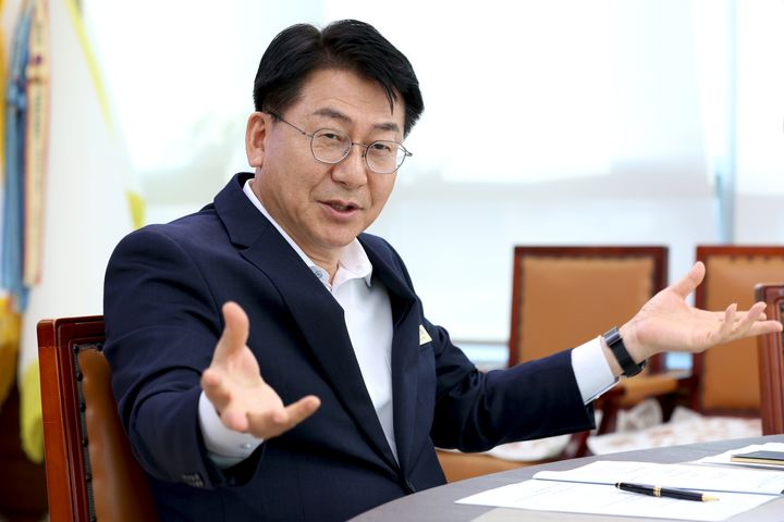 [서울=뉴시스] 뉴시스와 인터뷰하는 유보화 성동구청장. (사진=성동구 제공) 2026.09.02. photo@newsis.com *재판매 및 DB 금지