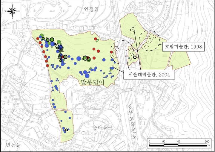 [서울=뉴시스] 지표조사와 발굴조사를 통해 확인된 화성 마하리 고분군 내 유구 분포도 (사진=국가유산청 제공) 2026.09.01. photo@newsis.com *재판매 및 DB 금지