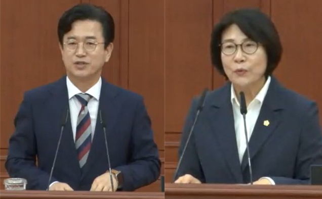 [대전=뉴시스] 조명휘 기자 = 김영미(더불어민주당·서구2·오른쪽) 대전시의원과 허태정 시장이 1일 열린 제299회 임시회 제1차 본회의에서 대전시 재정관리방안에 대해 질의답변하고 있다. 2026.09.01. photo@newsis.com *재판매 및 DB 금지