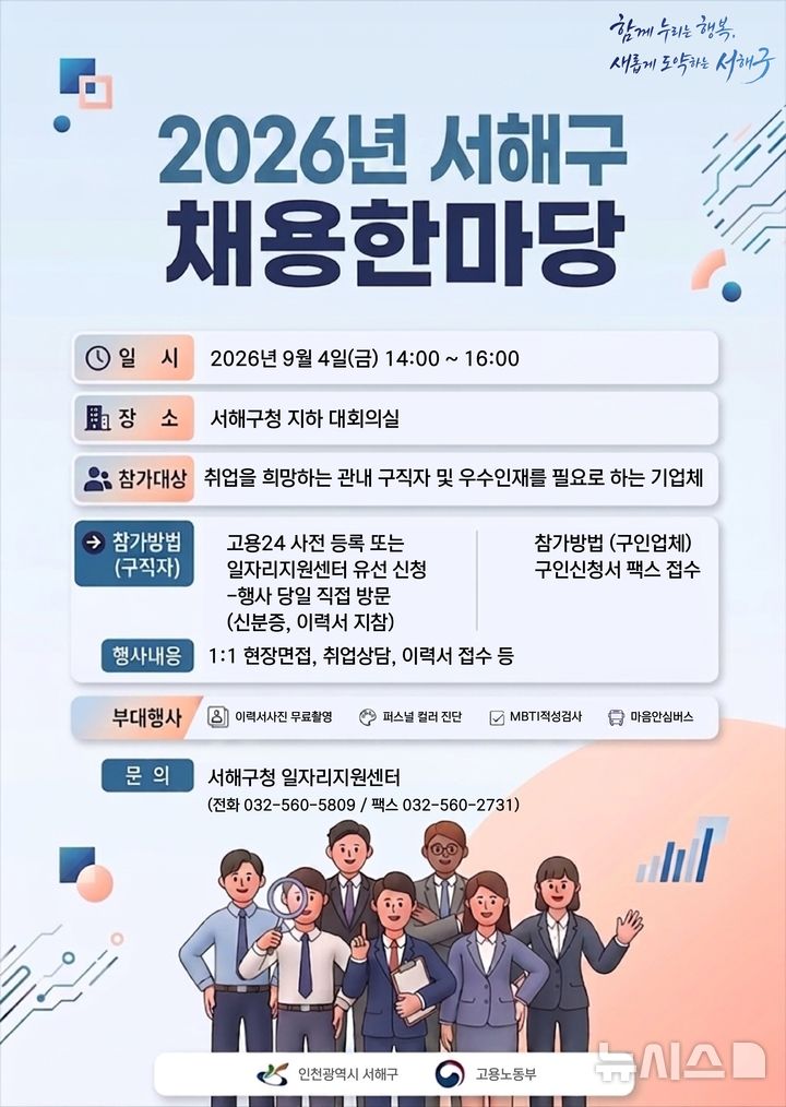 인천 서해구, 4일 채용한마당 개최…"50개 기업 참여"