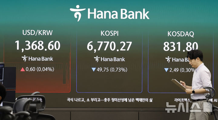 [서울=뉴시스] 김혜진 기자 = 1일 오전 서울 중구 하나은행 딜링룸 전광판에 주요 지수가 표시 되고 있다. 2026.09.01. jini@newsis.com