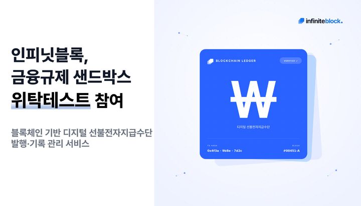 블록체인 핀테크 기업 인피닛블록은 금융회사와 핀테크 기업 간 협업을 지원하는 금융규제 샌드박스 사업 중 하나인 '위탁테스트' 참여기업으로 선정됐다.(사진=인피닛블록 제공) *재판매 및 DB 금지
