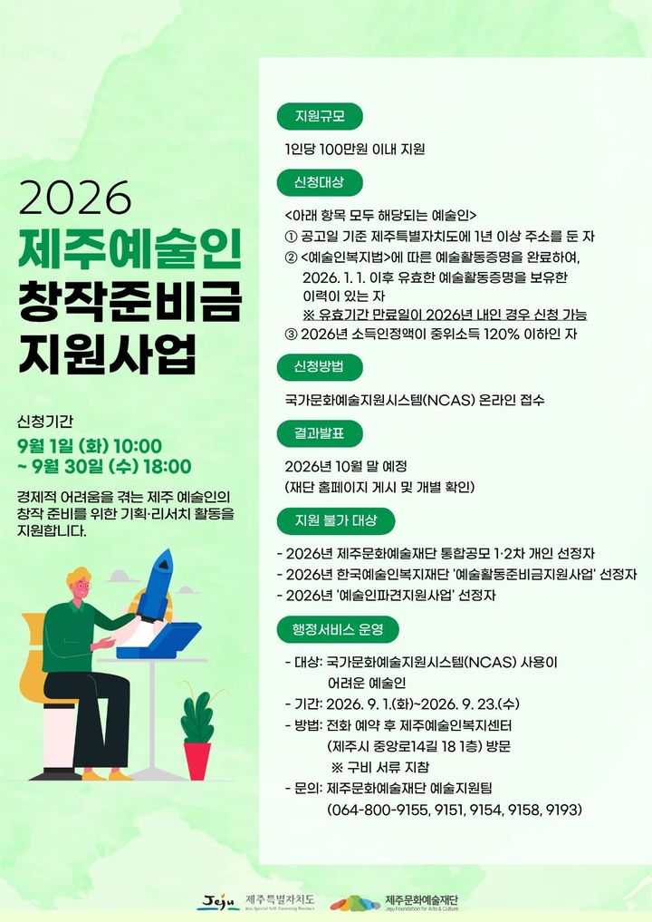 [제주=뉴시스] 제주도 예술인 창작지원금 지원사업 포스터. (사진=제주도 제공) photo@newsis.com *재판매 및 DB 금지