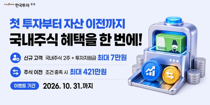 한투증권, 뱅키스 국내주식 이벤트…최대 421만원 혜택