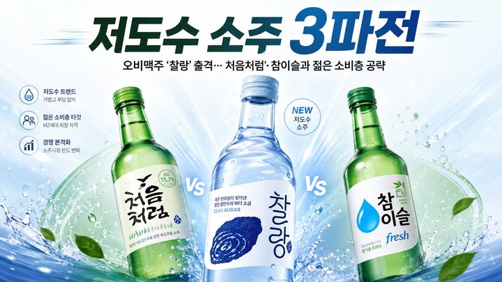 [서울=뉴시스] 오비맥주가 소주 브랜드 '찰랑' 출시 일정을 확정하면서 국내 소주시장 경쟁이 치열해질 전망이다. (AI 활용 이미지) *재판매 및 DB 금지