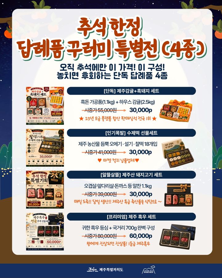 제주고향사랑기부, 추석 맞이 답례품·추가 증정 특별전