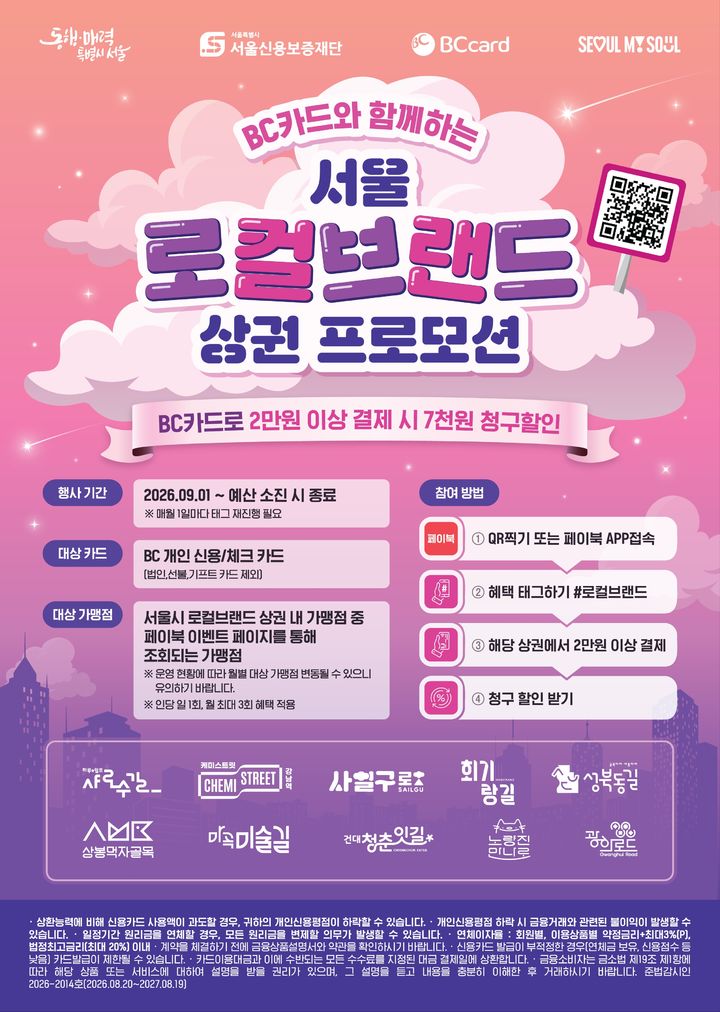 [서울=뉴시스] BC카드, 서울 10개 지역 상권 활성화 이벤트 실시 이미지. (사진=BC카드 제공) 2026.09.03. photo@newsis.com *재판매 및 DB 금지