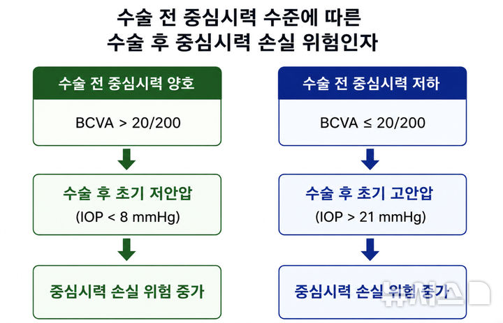 [서울=뉴시스] 수술 전 중심시력 수준에 따른 수술 후 중심시력 손실 위험인자. (사진= 강남세브란스병원 제공)