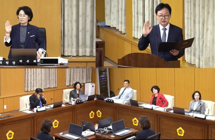 [대전=뉴시스] 민인홍(오른쪽 위) 대전시설관리공단 이사장 임명후보자에 대한 인사청문회가 4일 오후 시의회 복지환경위원회 회의실에서 열리고 있다. 2026.09.04. (사진=대전시의회 제공) 2026.09.07. photo@newsis.com&nbsp; *재판매 및 DB 금지