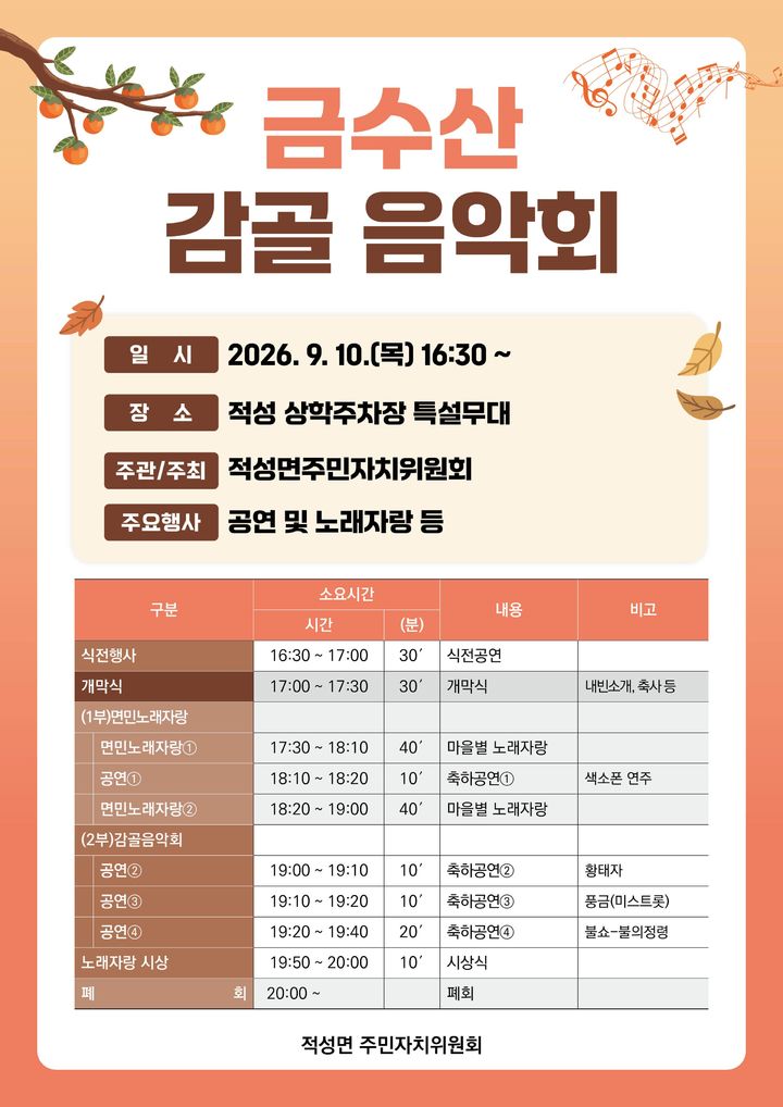 '가을 낭만 한가득' 단양 금수산 감골음악회 10일 열린다