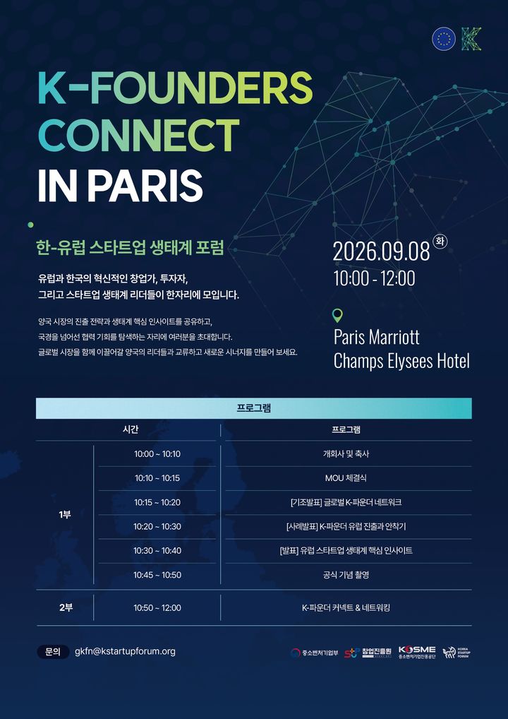 [서울=뉴시스] 창업진흥원은 8일(현지 시간) 프랑스 파리에서 유럽 창업생태계와의 교류 확대와 한국 창업기업의 해외 시장 진출 지원을 위한