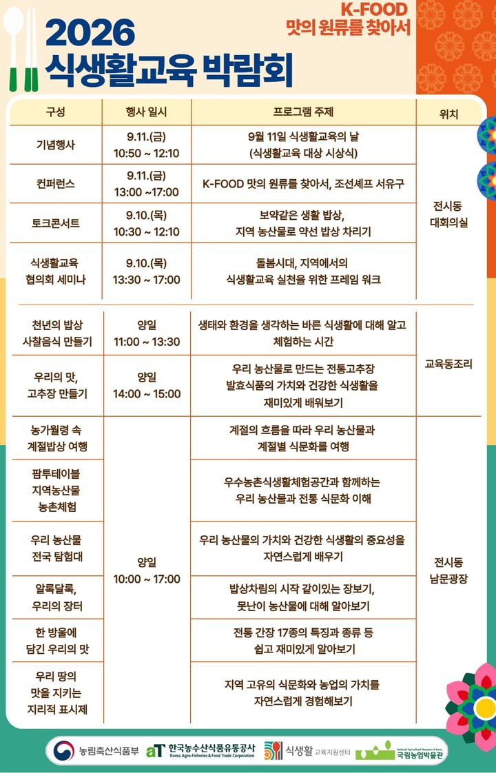 [세종=뉴시스] 2026 식생활교육 박람회 일정표. (사진=농림축산식품부 제공) *재판매 및 DB 금지