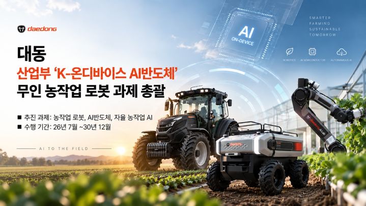 대동, 산업부 'K-온디바이스 AI 반도체 기술개발' 무인 농작업 로봇 분야 총괄주관연구개발기관 선정.(사진=대동 제공) *재판매 및 DB 금지