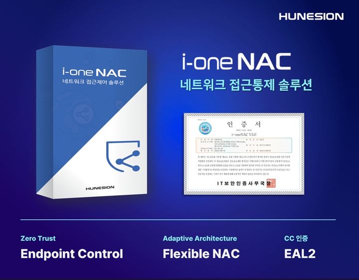 [서울=뉴시스] 휴네시온은 네트워크 접근제어(NAC) 솔루션 'i-oneNAC V3.0'이 CC인증을 받았다고 10일 밝혔다. 2026.09.10. (사진=휴네시온 제공) *재판매 및 DB 금지