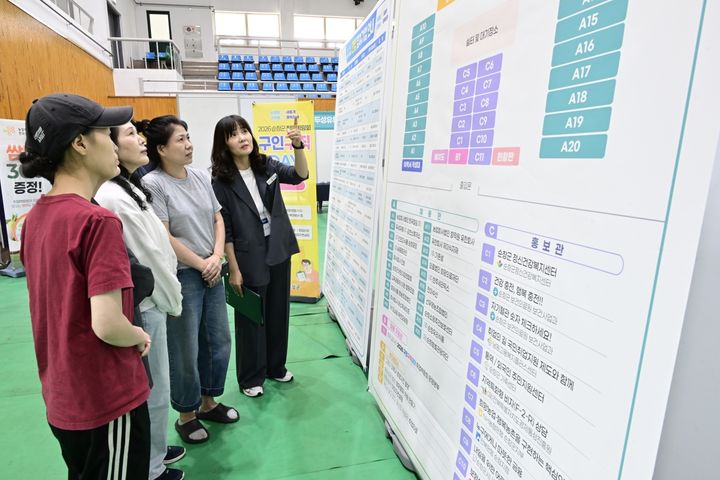 [순창=뉴시스] 순창군의 '2026년 구인·구직데이 취업박람회' 참석자들이 구인기업에 대한 정보를 살피고 있다. *재판매 및 DB 금지
