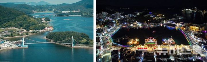 [창원=뉴시스]경남 거제시 옥계마을 섬속의 섬(왼쪽)과 통영시 강구안 '나이트 프린지'.(사진=경남도 제공) 2026.099.13. photo@newsis.com