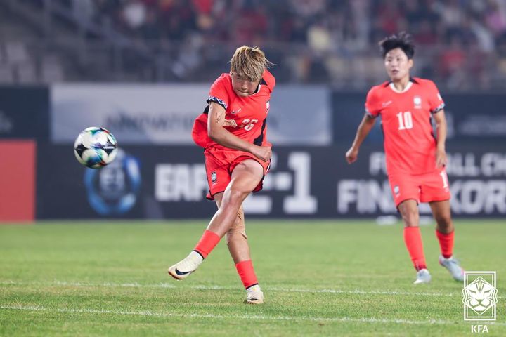 [서울=뉴시스] 한국 여자 축구 국가대표팀의 김민지. 사진은 2025 동아시아축구연맹(EAFF) E-1 챔피언십(동아시안컵) 당시. (사진=대한축구협회 제공)