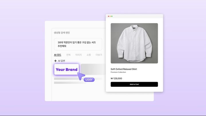 생성형 AI 검색 답변의 근거로 브랜드 자사몰 상품 페이지가 인용되는 모습을 나타낸 예시 이미지 (사진=플래티어) *재판매 및 DB 금지