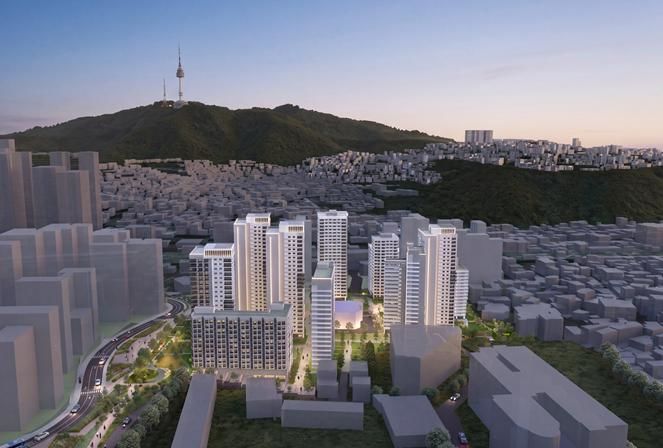 [서울=뉴시스] 서울 청파동1가 97의35 일대에서 남산 조망을 고려한 주거단지 조감도. 계획안은 예시안으로 정비계획 입안 과정에서 변경될 수 있다. (사진=서울시 제공) 2026.09.16. photo@newsis.com *재판매 및 DB 금지