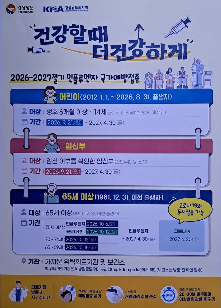 경남도, 독감 유행에 어린이·어르신 무료접종 앞당겼다