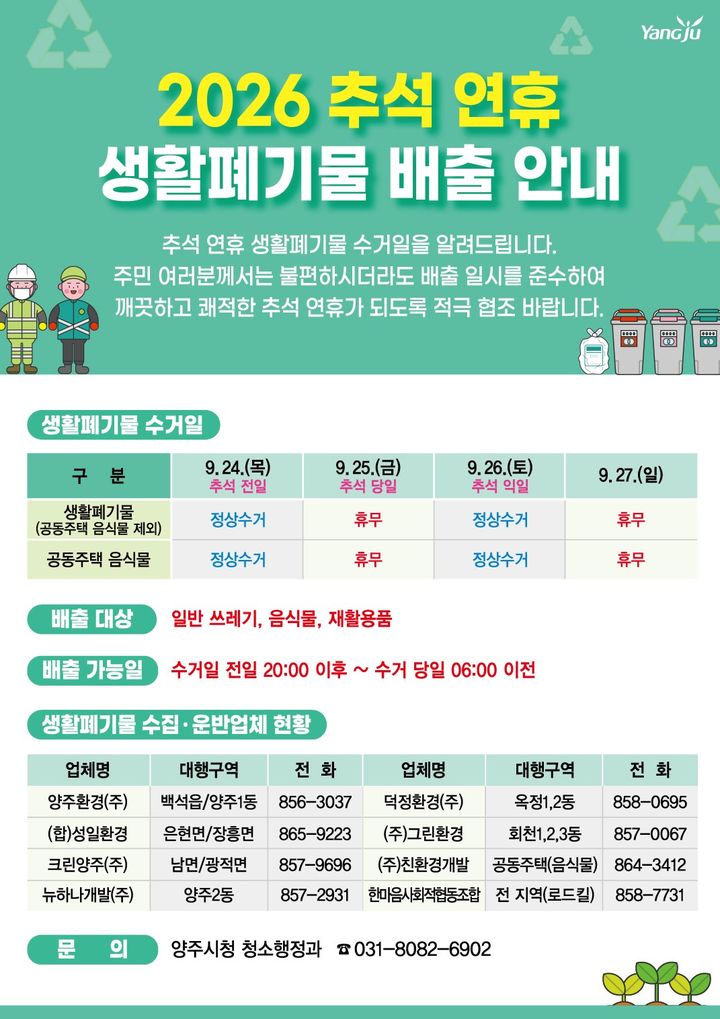 [양주=뉴시스] 추석 연휴 생활폐기물 배출 안내문. (사진=양주시청 제공) 2026.09.17 photo@newsis.com *재판매 및 DB 금지