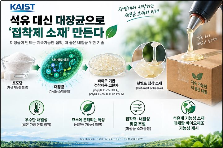 [대전=뉴시스] KAIST가 석유 대신 미생물로 접착제를 만드는 기술을 개발했다. 연구 모식도.(사진=KAIST 제공) *재판매 및 DB 금지