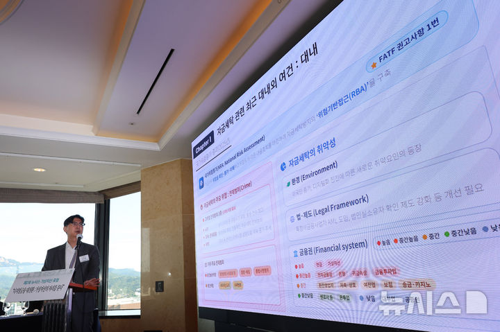 [서울=뉴시스] 권창회 기자 = 박주영 금융위 FIU 기획행정실장이 17일 오전 서울 중구 더그랜드롯데 서울에서 열린 제2회 뉴시스 가상자산 포럼에서 '자금세탁 방지 제도 및 정책 동향'을 주제로 강연하고 있다. 2026.09.17. kch0523@newsis.com