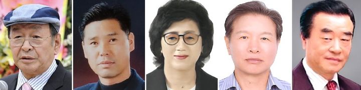 [남원=뉴시스] '제32회 남원시민의 장' 수상자 왼쪽부터 문화장 노경식씨, 체육장 공강남씨, 봉사장 배경희씨, 산업노동장 양용우씨, 애향장 이형배씨. *재판매 및 DB 금지