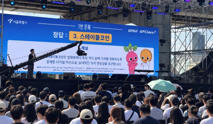 지난 19일 열린 ‘서울시 X 업비트 업클래스 금융골든벨’에서 참가자들이 퀴즈를 풀고 있다.(사진=두나무 제공) *재판매 및 DB 금지