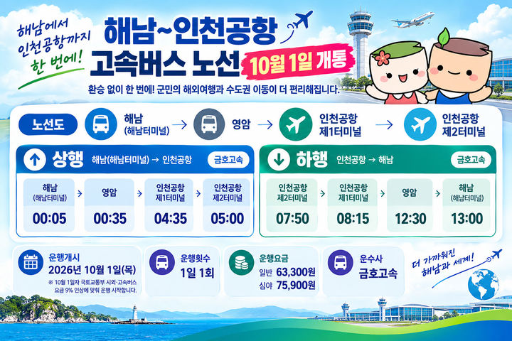 [해남=뉴시스]해남~인천공항 고속버스 운행 안내. *재판매 및 DB 금지
