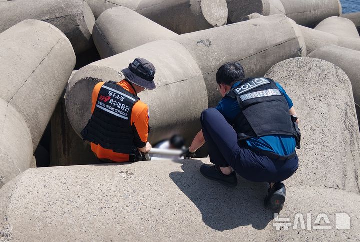 [제주=뉴시스] 지난 8일 오후 제주 서귀포시 대정읍 운진항 방파제에서 4m 아래 고립된 50대가 경찰과 소방에 의해 구조되고 있다. (사진=제주경찰청 제공) 2026.09.21. photo@newsis.com