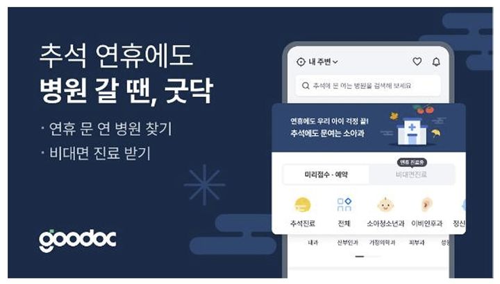 [서울=뉴시스] 굿닥은 추석 연휴 기간 병의원 정보와 함께 굿닥 제휴 병원의 접수 및 예약을 안내한다고 21일 밝혔다. (사진=굿닥 제공) 2026.09.21. photo@newsis.com *재판매 및 DB 금지