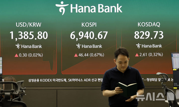[서울=뉴시스] 김혜진 기자 = 지난 21일 서울 중구 하나은행 딜링룸 전광판에 주요 지수가 표시 되고 있다. 2026.09.21. jini@newsis.com