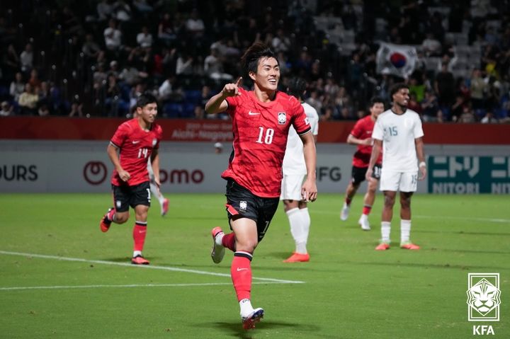 [나고야(일본)=뉴시스]이민성호 공격수 김명준. (사진=대한축구협회 제공)