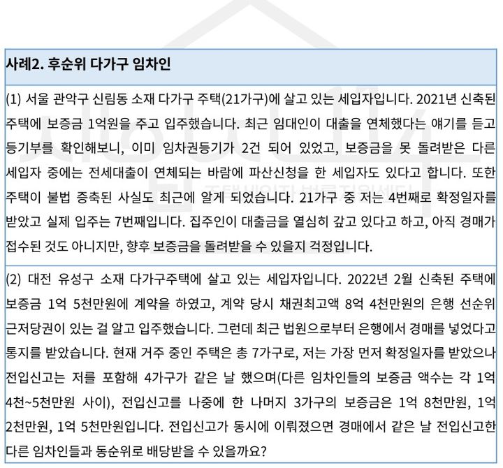 [서울=뉴시스] 주택세입자 법률지원센터 세입자114 보고서에 담긴 다가구 후순위 임차인의 피해 사례. (자료=세입자114 보고서 발췌) 2026.09.24. photo@newsis.com *재판매 및 DB 금지