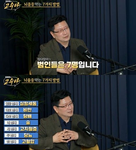 [서울=뉴시스] 이승훈 서울대병원 신경과 교수는 뇌졸중 위험 높이는 7가지를 끊어야 한다고 조언했다. (사진 출처=유튜브 채널 '김현정의 고수다' 캡처)
