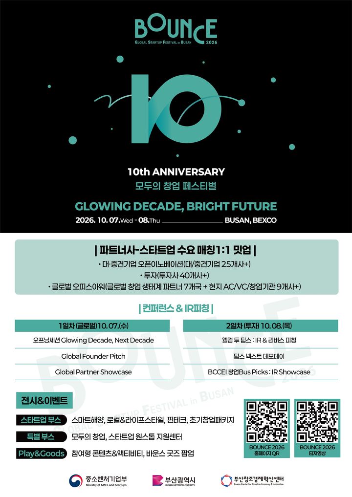[부산=뉴시스] 부산시와 부산창조경제혁신센터가 다음 달 7~8일 벡스코 제1전시장에서 부산 대표 창업페스티벌 '바운스 2026(BOUNCE 2026)'을 개최한다. (사진=부산시 제공) 2026.09.28 photo@newsis.com *재판매 및 DB 금지