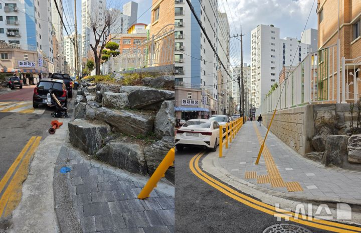 [인천=뉴시스]인천 약산초등학교 통학로 조성 전(왼쪽)과 조성 후(오른쪽) 모습. (사진=인천시교육청 제공) 2026.09.28. photo@newsis.com