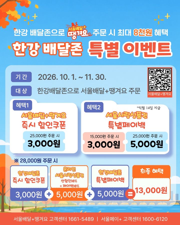 [서울=뉴시스] 한강 배달존 특별 할인 행사 안내 웹포스터. (사진=서울시 제공) 2026.09.29. photo@newsis.com *재판매 및 DB 금지