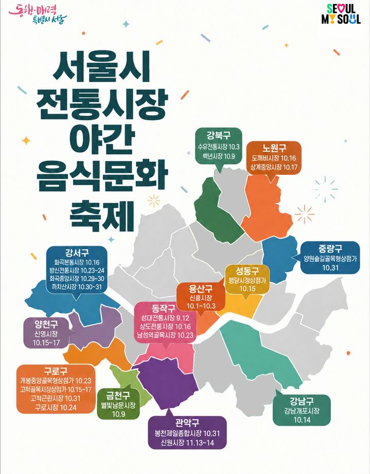 [서울=뉴시스] 서울시 전통시장 야간음식문화 축제 지도. (도표=서울시 제공) 2026.09.29. photo@newsis.com *재판매 및 DB 금지