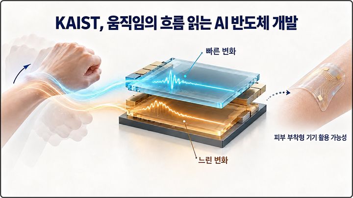 [대전=뉴시스] 반응속도가 다른 반도체 소자를 수직으로 쌓아 시간에 따른 변화를 읽는 기술의 원리. 이 기술은 피부 부착형 기기에 활용 가능하다.(사진=KAIAST 제공) *재판매 및 DB 금지